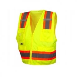 Pyramex RVZ24 Series Type R - Class 2 Hi-Vis Lime Safety Vest w/ Clear Pocket RVZ2410CP